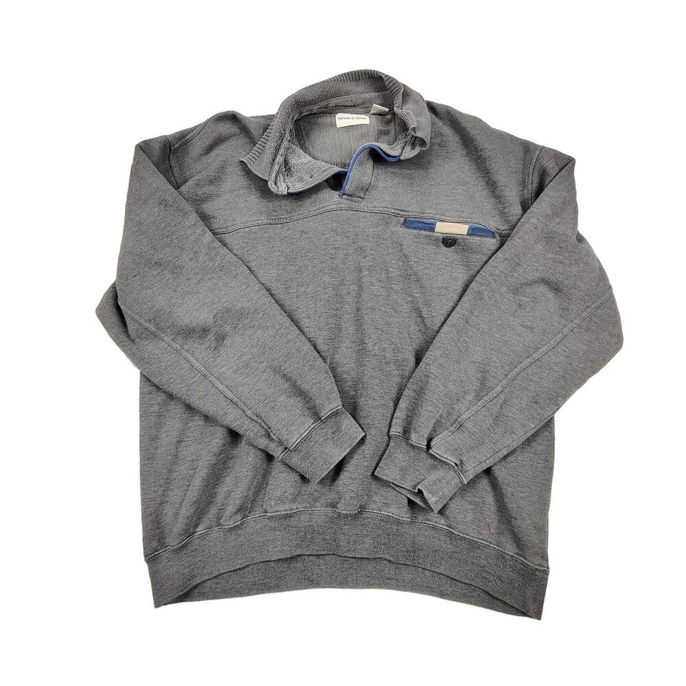 Taylor & Henry Sweatshirt Mens XL Gray Fleece Henley Button Pockets Pullover